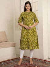 Cotton Printed A-Line Mandarin Collar Kurta