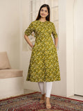 Cotton Printed A-Line Mandarin Collar Kurta
