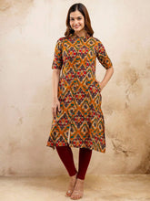 Ethnic Motifs Printed Cotton Mandarin Collar A-Line Kurta