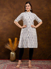 Floral Printed Cotton Mandarin Collar A-Line Kurta