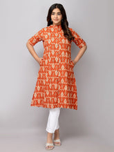 Geometric Printed Mandarin Collar Cotton A-Line Kurta