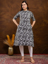 Floral Printed Mandarin Collar Pure Cotton A-Line Kurta