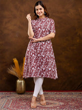 Floral Printed Mandarin Collar Cotton A-Line Kurta