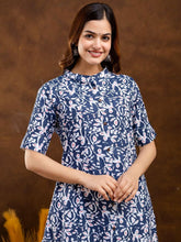 Floral Printed Mandarin Collar Pure Cotton A-Line Kurta