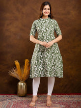 Floral Printed Mandarin Collar Pure Cotton A-Line Kurta