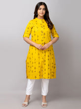 Ikat Printed Mandarin Collar Pure Cotton A-Line Kurta