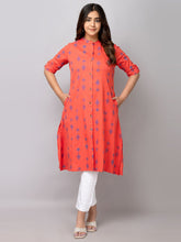 Geometric Ikat Printed Mandarin Collar Pure Cotton A-Line Kurta