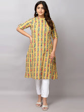 Abstract Ikat Printed Mandarin Collar Pure Cotton A-Line Kurta