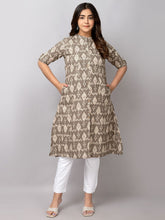 Geometric Printed Mandarin Collar Cotton A-Line Kurta