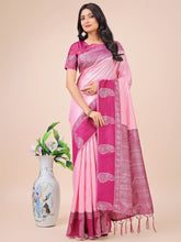 Linen Cotton Woven Zari Work Traditional Tassel Saree