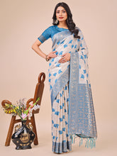 Sky Blue Linen Cotton Saree with Zari