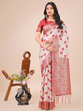 Maroon Linen Cotton Zari Saree with Tassels