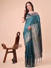 Turquoise Lichi Silk Saree with Rich Zari Weave & Tassel Border