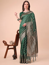 Traditional Green Lichi Silk Saree with Golden Zari & Tassels