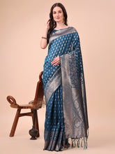 Royal Blue Lichi Silk Saree with Zari Embroidery & Tassel Pallu