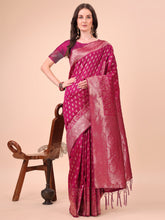 Magenta Lichi Silk Saree with Rich Zari Detailing & Tassel Pallu