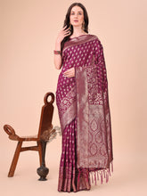 Royal Purple Lichi Silk Saree with Golden Zari & Tassel Edges
