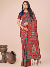 Festive Red Cotton Saree with Fine Zari & Ethnic Tassels