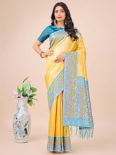 Fashion Petals Yellow Lichi Silk Saree
