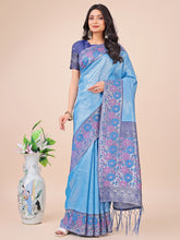 Sky Blue Lichi Silk Saree with Zari & Tassels
