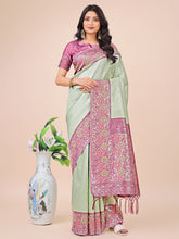 Olive Green Lichi Silk Saree