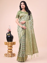 Mhendi Green Cotton Woven Zari Work Traditional Tassel Saree