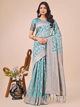 Fashion Petals Teal Linen Cotton Zari Work Tassel Saree