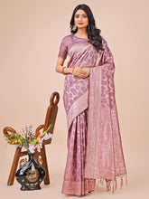 Fashion Petals Purple Linen Cotton Zari Work Tassel Saree