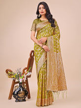 Designer Olive Green Banarasi Silk Saree with Golden Zari Work