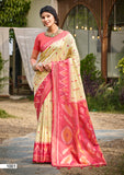 Elegant Beige & Pink Cotton Jacquard Saree