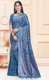 Dazzling Blue Satin Silk Saree for Women