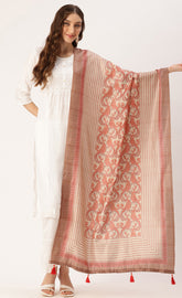 Adorning beige Cotton Printed Traditional Tassel Dupatta
