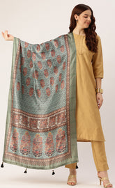 Amazing Turquoise Cotton Printed Traditional Tassel Dupatta