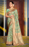 Attractive Sea Green Color Banarasi Silk Saree