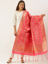 Pink Banarasi silk Weaving Work Traditional Tassel Dupatta