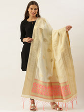 Ideal Cream Banarasi Silk Weaving Work Traditional Tassel Dupatta