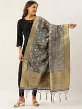 Ideal Grey Banarasi silk Weaving Work Traditional Tassel Dupatta