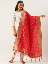 Ideal Red Banarasi silk Weaving Work Traditional Tassel Dupatta