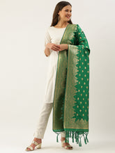 Amazing Green Banarasi silk Weaving Work Traditional Tassel Dupatta For Women