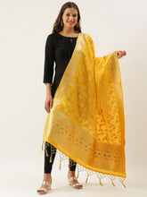 Fashionable Yellow Banarasi silk Weaving Work Traditional Tassel Dupatta