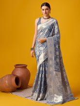 Party wear Grey Color Woven Cotton Silk Saree With Blous