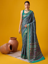Attractive Green Cotton Printed Party Wear Saree