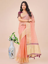 Traditional Peach Organza Saree with Exquisite Zari Weaving