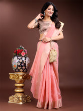 Pink Cotton Ready to Wear Saree with Golden Zari Border