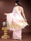 Light Pink Ready to Wear Cotton Saree with Golden Zari Border