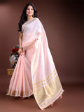 Light Pink Ready to Wear Cotton Saree with Golden Zari Border