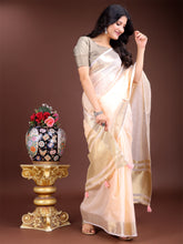 Elegant Lite Peach & Gold Ready to Wear Cotton Saree with Tassel Border