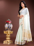 Graceful Light Green Ready to Wear Cotton Saree with Golden Zari Border
