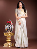 Elegant Grey Ready to Wear Cotton Saree with Golden Border