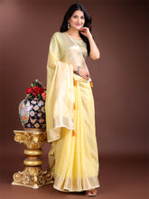 Sunny Yellow Ready to Wear Cotton Saree with Golden Border & Tassels
